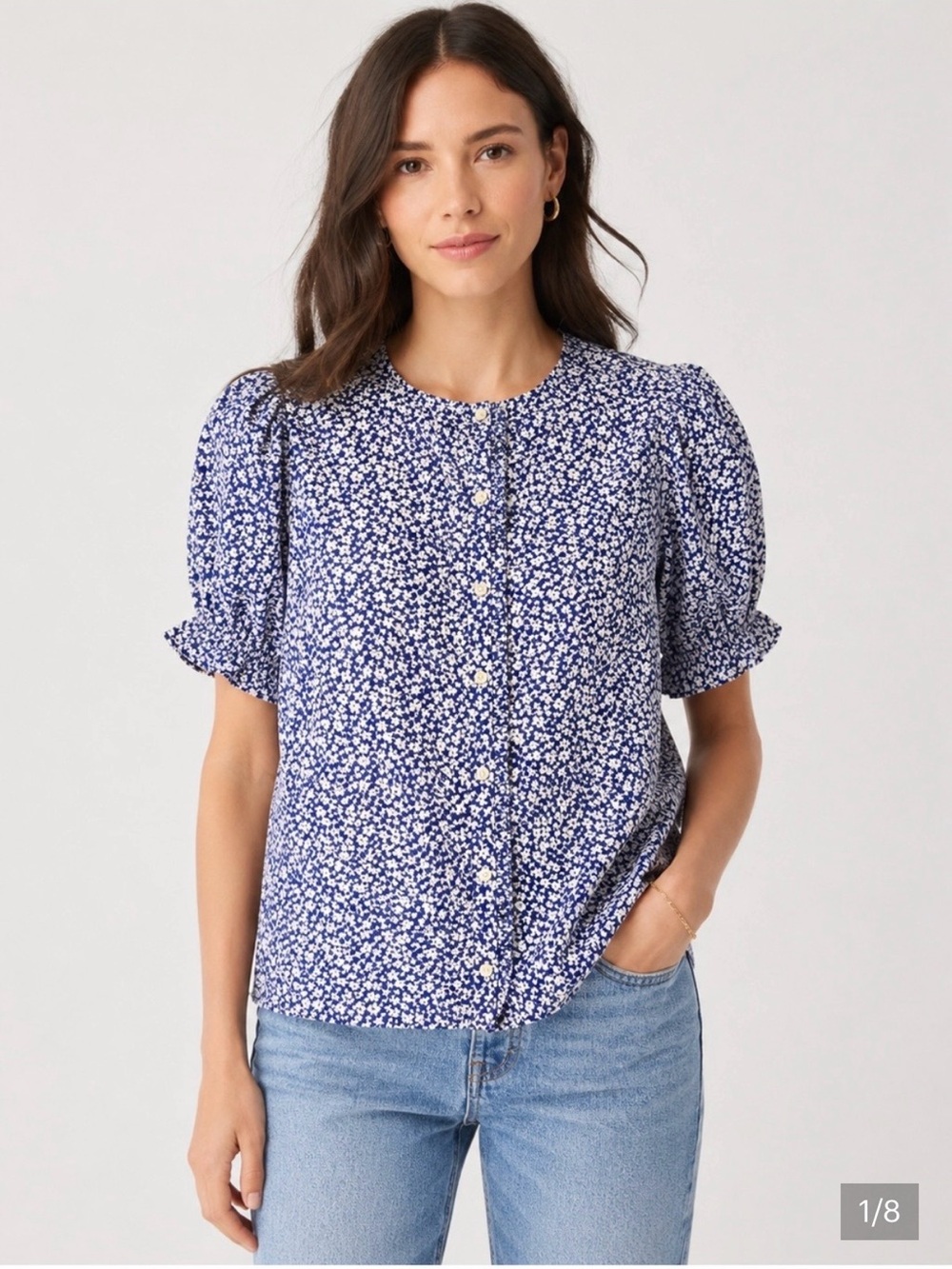 J.Crew Crinkle Puff Sleeve Ruffle Top